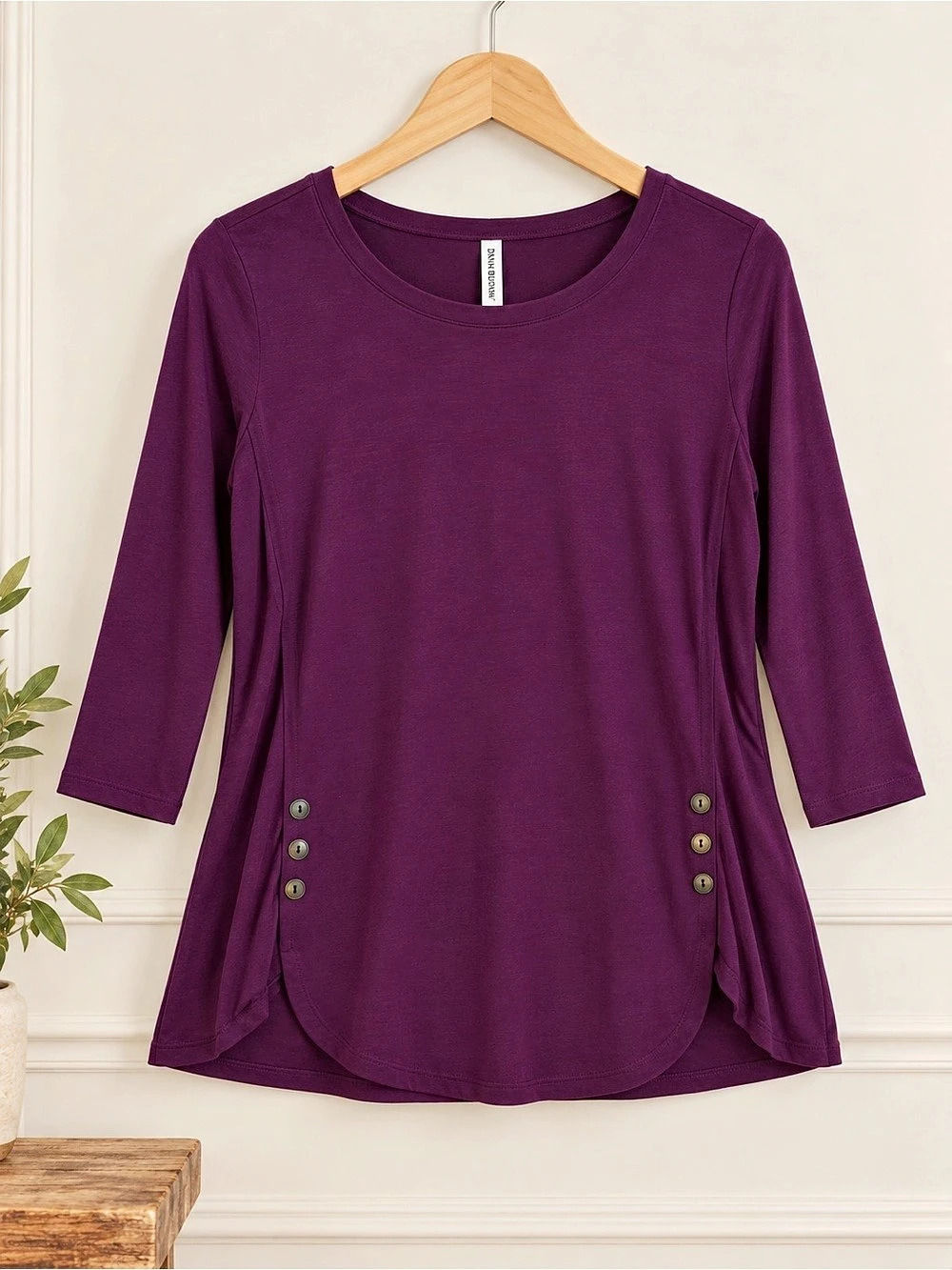 ZENANA PREMIUM Tunic Purple Button Detail Tunic Size Medium